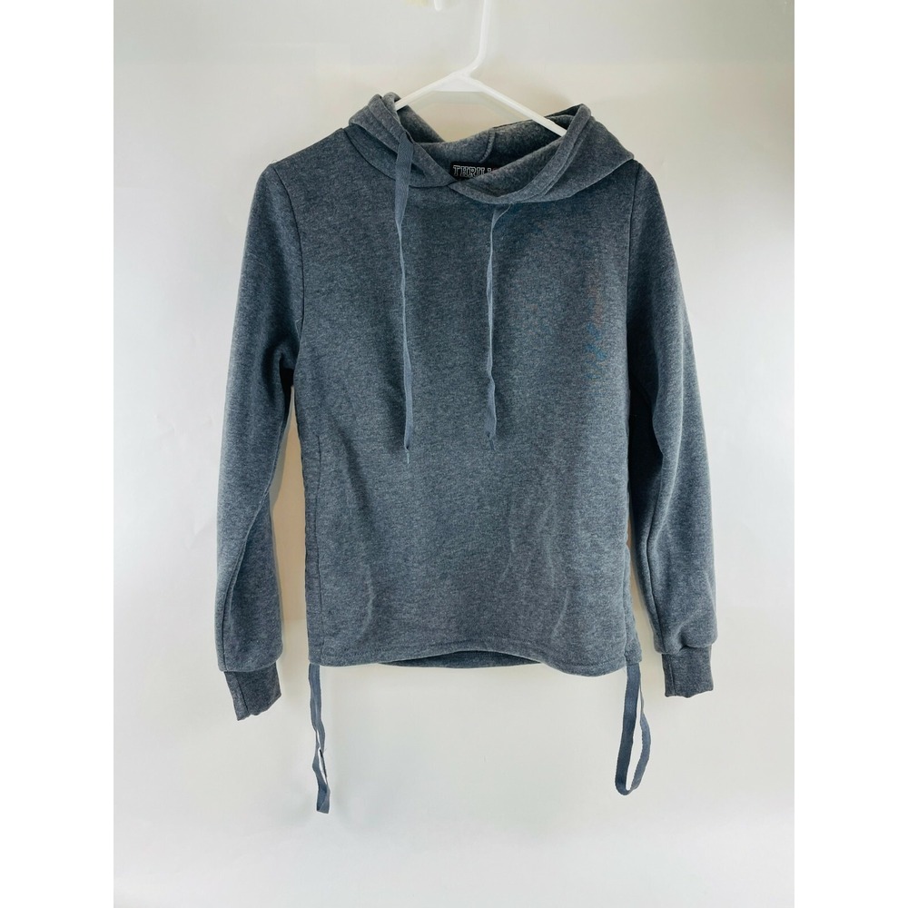 Thrill 94 Hoodie Sweatshirt Women's Size M Solid Gray Long Sleeve Drawstring